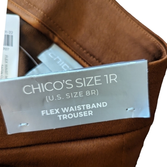 Chicos flex waist band satin classic modern Trousers bronze clay NWT sz 10 - Picture 4 of 9
